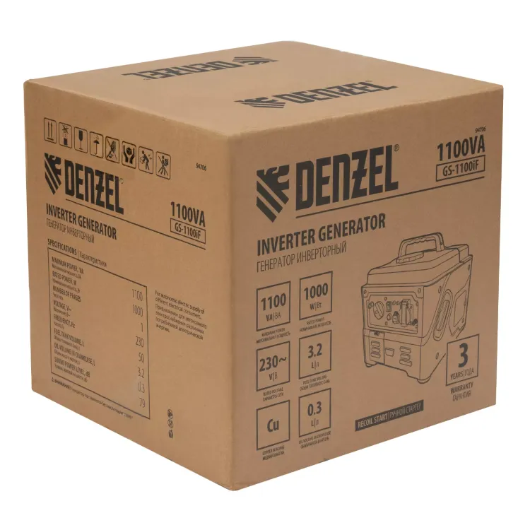 Генератор инверторный DENZEL GS-1100iF 94706, 1,1 кВт, 230 В, ручной старт купить в Нягани