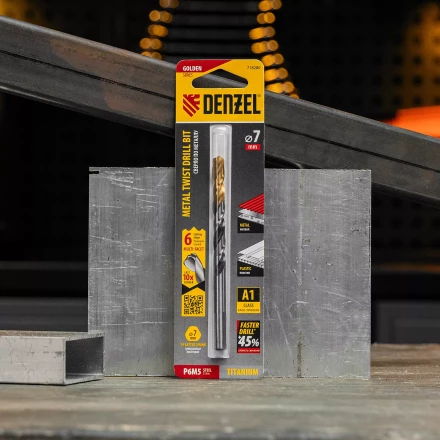 Сверло спиральное по металлу Denzel 7,0 x 109мм, Р6М5, Golden Tip, многогранная заточка 718280 купить в Нягани