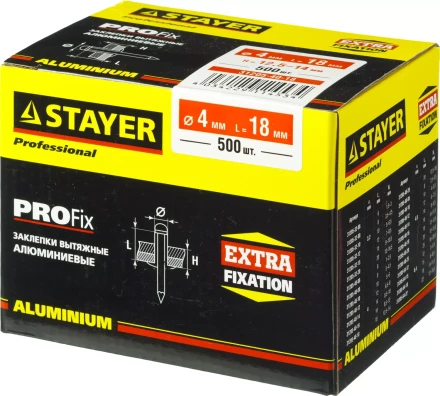Заклепки PROFIX алюминиевые, 4,0х18мм, 500шт, STAYER Professional 31205-40-18 31205-40-18 купить в Нягани