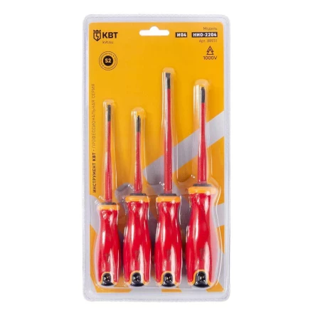 Набор диэлектрических отверток КВТ SLIM VDE НИО-2204 сталь S2, профиль SL, PH, 4 шт. (88931) купить в Нягани