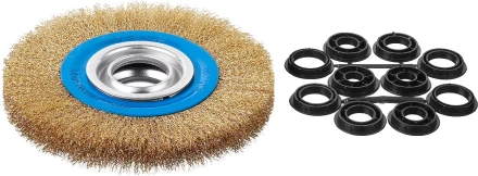 ЗУБР &quot;ПРОФЕССИОНАЛ&quot;. Щетка дисковая для точильно-шлифовального станка, витая стальная латунирован проволока 0,3мм, 150х32мм 35186-150_z01 купить в Нягани