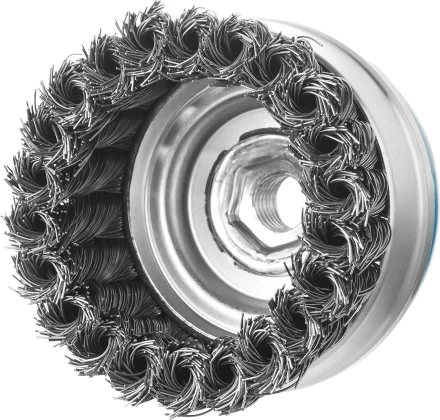 ЗУБР &quot;ПРОФЕССИОНАЛ&quot;. Щетка чашечная усиленная для УШМ, плетеные пучки стальной проволоки 0,5мм, 80ммхМ14 3527-080_z02 купить в Нягани