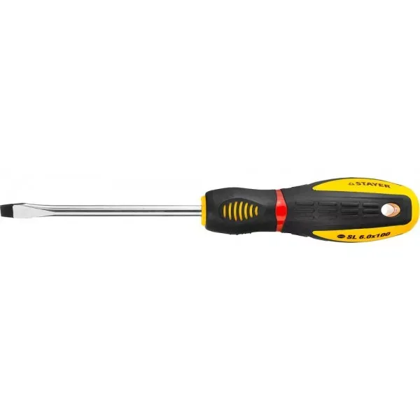 Отвертка STAYER "PROFI" "PROTech", двухкомп рукоятка, намагниченная, Cr-Mo, SL6,0x100мм 25131-06-10_z02 купить в Нягани