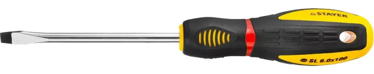 Отвертка STAYER "PROFI" "PROTech", двухкомп рукоятка, намагниченная, Cr-Mo, SL6,0x100мм 25131-06-10_z02 купить в Нягани