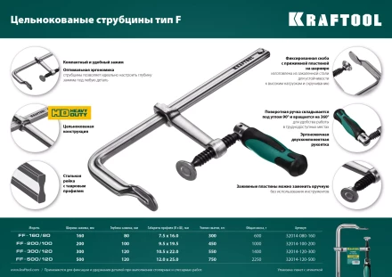 Струбцина KRAFTOOL FORGE тип F,цельнокованая 32014-120-300 купить в Нягани
