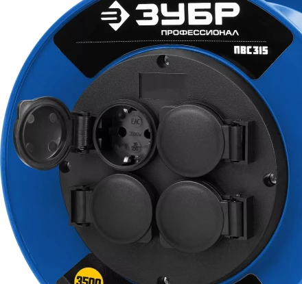 Удлинитель на катушке &quot;ПВС 315&quot;, 40 м, 3500 Вт, 4 гнезда, IP44, ПВС 3х1,5 кв мм, ЗУБР 55081-40 купить в Нягани