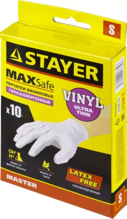 Перчатки STAYER &quot;MASTER&quot; виниловые экстратонкие, S, 10шт 11208-S купить в Нягани