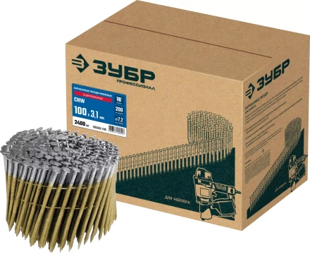 ЗУБР CNW 100 х 3.1 мм, барабанные гвозди рифленые оцинкованные, 2400 шт (305383-100) купить в Нягани