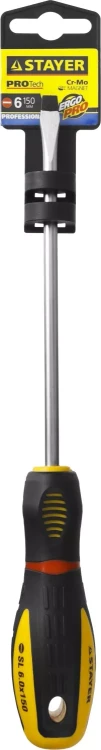 Отвертка STAYER "PROFI" "PROTech", двухкомп рукоятка, намагниченная, Cr-Mo, SL6,0x150мм 25131-06-15_z02 купить в Нягани