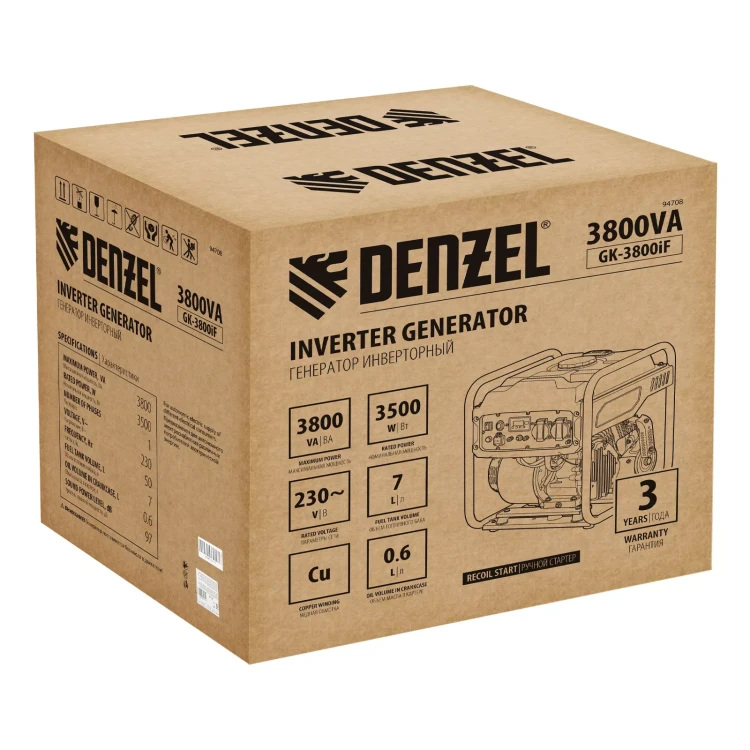 Генератор инверторный DENZEL GK-3800iF, 3,8 кВт, 230 В, ручной старт купить в Нягани