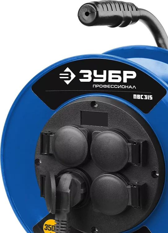 Удлинитель на катушке "ПВС 315", 50 м, 3500 Вт, 4 гнезда, IP44, ПВС 3х1,5 кв мм, ЗУБР 55081-50 купить в Нягани