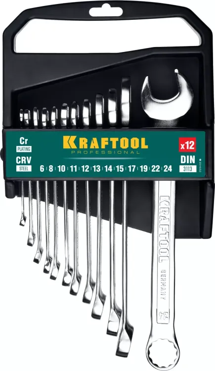Наборы ключей комбинированных KRAFTOOL, Cr-V, DIN 3110, на пластиковой подвеске 27079-H12C купить в Нягани