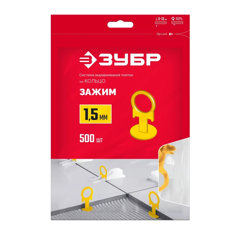 ЗУБР КОЛЬЦО, 1,5 мм, зажим, 500 шт, система выравнивания плитки (33860-500) купить в Нягани