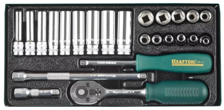 Набор торцовых головок KRAFTOOL &quot;INDUSTRIE QUALITAT&quot; (1/4&quot;) универсальный, Cr-V, металлический кейс, 24 предмета 27890-H24_z01 купить в Нягани
