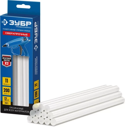 ЗУБР 11 х 200 мм, 12 шт, сверхпрочные прозрачные клеевые стержни, Профессионал (06856-12) купить в Нягани