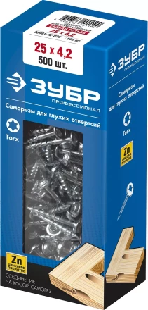 ЗУБР 25 х 4.2 мм, редкая резьба, ТХ20, цинк, 500 шт, саморез для глухих отверстий, Профессионал (30081-42-025) купить в Нягани