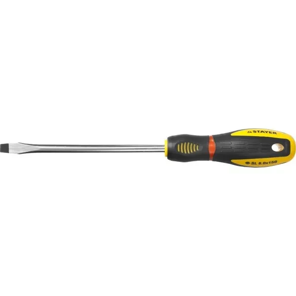 Отвертка STAYER "PROFI" "PROTech", двухкомп рукоятка, намагниченная, Cr-Mo, SL8,0x150мм 25131-08-15_z02 купить в Нягани