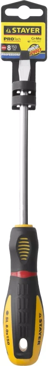 Отвертка STAYER "PROFI" "PROTech", двухкомп рукоятка, намагниченная, Cr-Mo, SL8,0x150мм 25131-08-15_z02 купить в Нягани