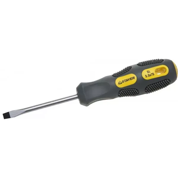 Отвертка STAYER "PROFESSIONAL" "MAX-GRIP" слесарная, Cr-V, намагниченная, SL 5,5х75мм 2580-05-075 G купить в Нягани
