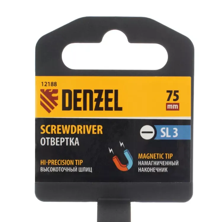 Отвертка SL3х75 мм, CrV, трехкомпонентная рукоятка Denzel 12188 купить в Нягани