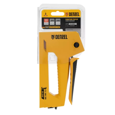 Степлер мебельный Denzel 40214, алюминиевый корпус, тип 53, 6-14 мм, тип 300, 15 мм, тип 500, 15 мм купить в Нягани
