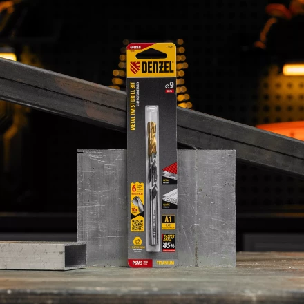 Сверло спиральное по металлу Denzel 9 x 125мм, Р6М5, Golden Tip, многогранная заточка, 718284 купить в Нягани