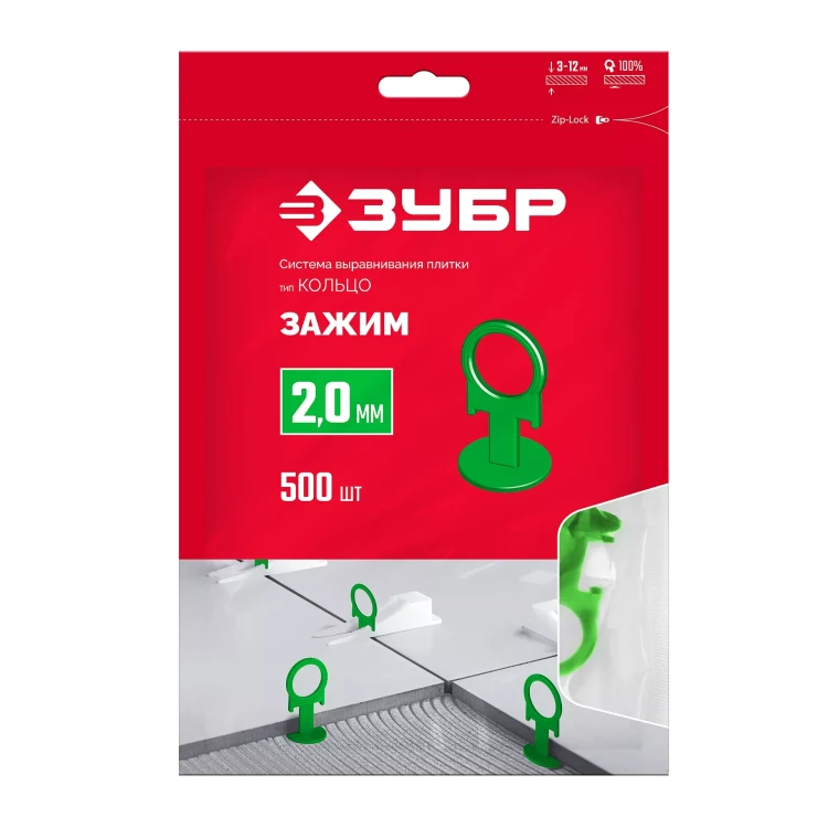 ЗУБР КОЛЬЦО, 2,0 мм, зажим, 500 шт, система выравнивания плитки (33862-500) купить в Нягани