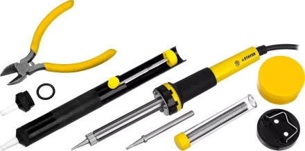 Набор STAYER &quot;PROFI&quot; для паяльных работ, паяльник 55300 + подставка + припой + жало сменное + шприц + насадка на жало + канифоль + кусачки, 60 Вт 55314-60-H8 купить в Нягани