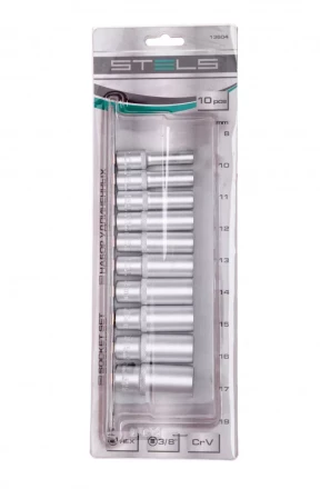 Набор удлиненных торцевых головок 3/8 шестигранные CrV 10 шт 8-19 мм Stels 13604 купить в Нягани
