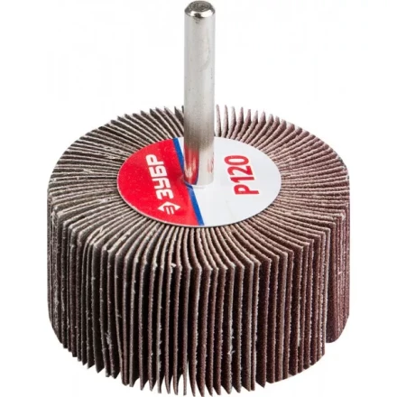 Круг шлифовальный ЗУБР &quot;МАСТЕР&quot; веерный лепестковый, на шпильке, тип КЛО, зерно-электрокорунд нормальный, P120, 30х60мм 36602-120 купить в Нягани