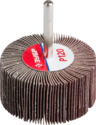 Круг шлифовальный ЗУБР &quot;МАСТЕР&quot; веерный лепестковый, на шпильке, тип КЛО, зерно-электрокорунд нормальный, P120, 30х60мм 36602-120 купить в Нягани