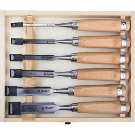 Набор ЗУБР Стамески-долото &quot;ЭКСПЕРТ&quot; с деревянной ручкой, хромованадиевых, 6; 10; 12; 16; 20; 25мм, 6шт 18096-H6 купить в Нягани