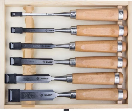 Набор ЗУБР Стамески-долото &quot;ЭКСПЕРТ&quot; с деревянной ручкой, хромованадиевых, 6; 10; 12; 16; 20; 25мм, 6шт 18096-H6 купить в Нягани