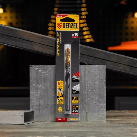 Сверло спиральное по металлу Denzel 10 x 133мм, Р6М5, Golden Tip, многогранная заточка, 718285 купить в Нягани