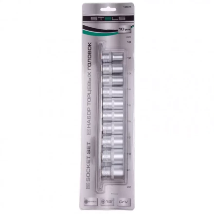Набор торцевых головок 1/2 двенадцатигранные CrV 10 шт 10-24 мм Stels 13638 купить в Нягани