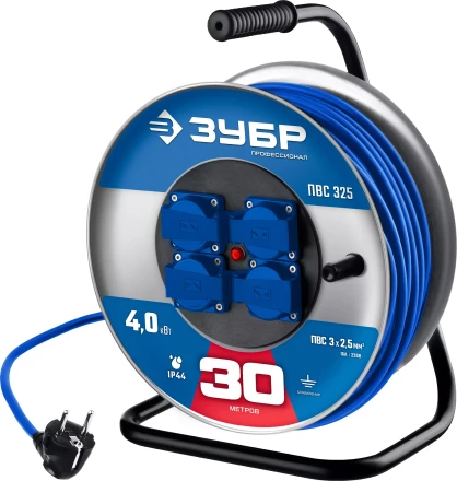 ЗУБР ПВС-325, ПВС, 3 x 2.5 мм2, 30 м, 4000 Вт, IP44, силовой удлинитель на стальной катушке, Профессионал (55102-30) купить в Нягани