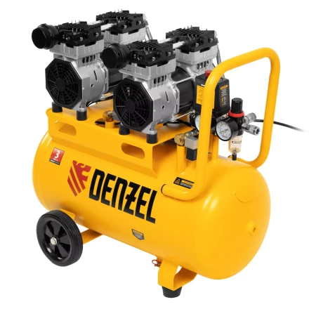 Компрессор безмасляный, малошумный Denzel DLS 1500/50, 1500 ВТ, 2x750, 50 л, 260 л/мин купить в Нягани