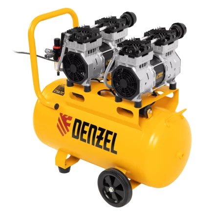 Компрессор безмасляный, малошумный Denzel DLS 1500/50, 1500 ВТ, 2x750, 50 л, 260 л/мин купить в Нягани