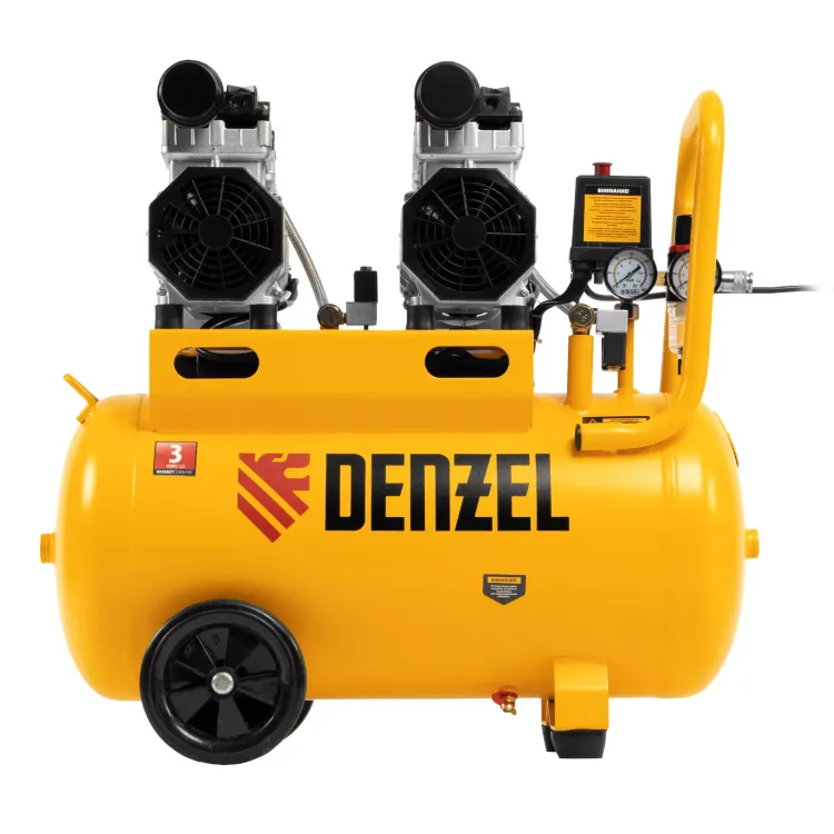Компрессор безмасляный, малошумный Denzel DLS 1500/50, 1500 ВТ, 2x750, 50 л, 260 л/мин купить в Нягани