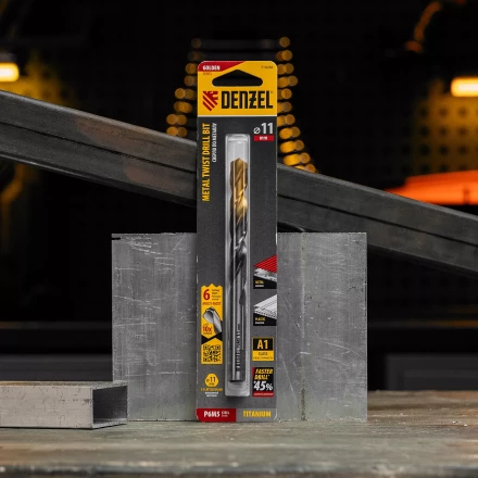 Сверло спиральное по металлу Denzel, 11 x 142мм, Р6М5, Golden Tip, многогранная заточка, 718286 купить в Нягани