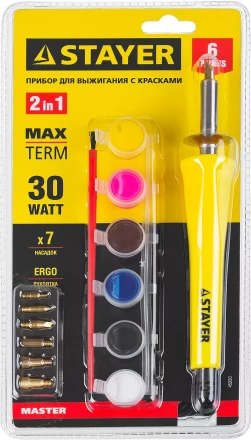 Прибор STAYER &quot;MASTER&quot; для выжигания с набором насадок 7шт и красками 45220 купить в Нягани
