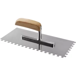 Гладилка нержавеющая ЗУБР "ПРОФЕССИОНАЛ" с деревянной ручкой, зубчатая, 8х8мм, 130х280мм 0806-08_z01
