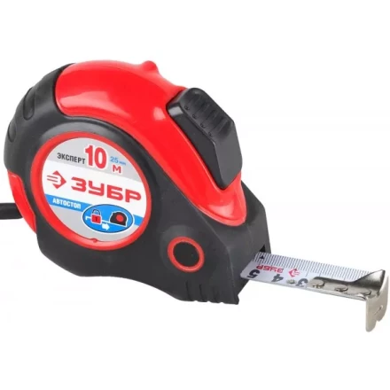 Рулетка ЗУБР &quot;ЭКСПЕРТ&quot;, двухкомпонентный корпус, автостоп, 10м/25мм 34057-10-25_z02 купить в Нягани