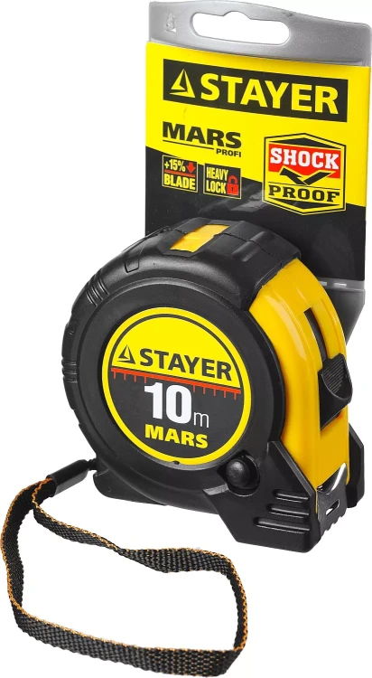 Рулетка STAYER "PROFI" "MARS", обрезиненный корпус, утолщенное полотно, 10мх25мм 34131-10_z01 купить в Нягани