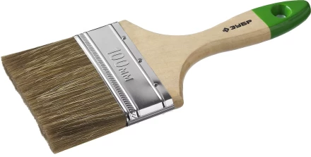 Кисть плоская  ЗУБР &quot;ЛАЗУРЬ-МАСТЕР&quot;, смешанная щетина, деревянная ручка, 100мм 4-01009-100 купить в Нягани
