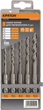 Набор сверл для перфоратора SDS-plus (5, 6, 6, 8, 10) Кратон 1 02 01 001 купить в Нягани