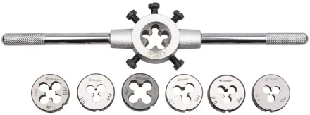 Набор ЗУБР &quot;МАСТЕР&quot; с металлорежущим инструментом, плашки М3-М12, плашкодержатель, - на карточке, 8 предметов 28128-H8 купить в Нягани