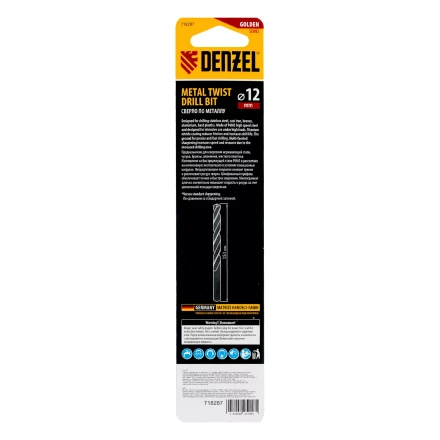 Сверло спиральное по металлу Denzel 12 x 151мм, Р6М5, Golden Tip, многогранная заточка, 718287 купить в Нягани