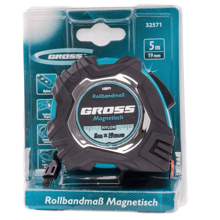 Рулетка Magnetisch 5 м х 19 мм обрезиненный корпус автоматическая фиксация Нейлоновое покрытиеытие зацеп с магнитом Gross 32571 купить в Нягани