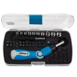 Набор ЗУБР Отвертка "ЭКСПЕРТ" реверсивно-рычажная с насадками,удл. с магнит.фикс.,Hex1/4"-SQ1/4",в пласт. боксе,64пред. 25287-H64